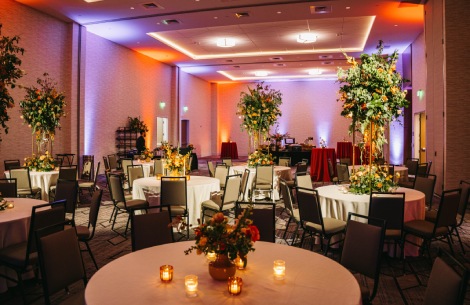 a room with tables and chairs