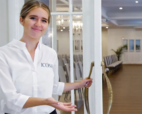 a woman in a white shirt