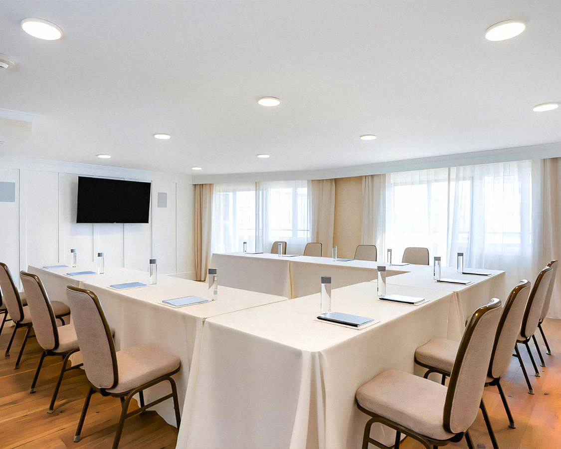 a room with tables and chairs