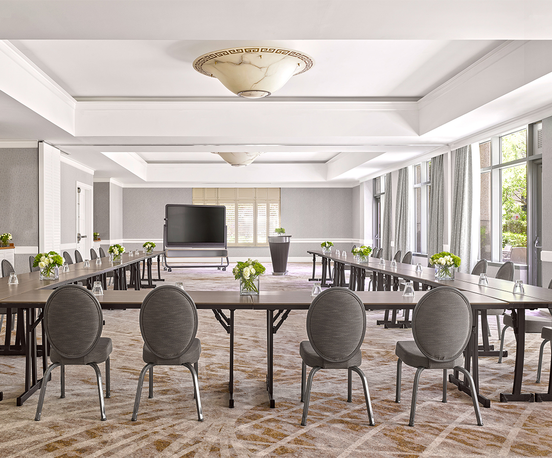 a room with tables and chairs