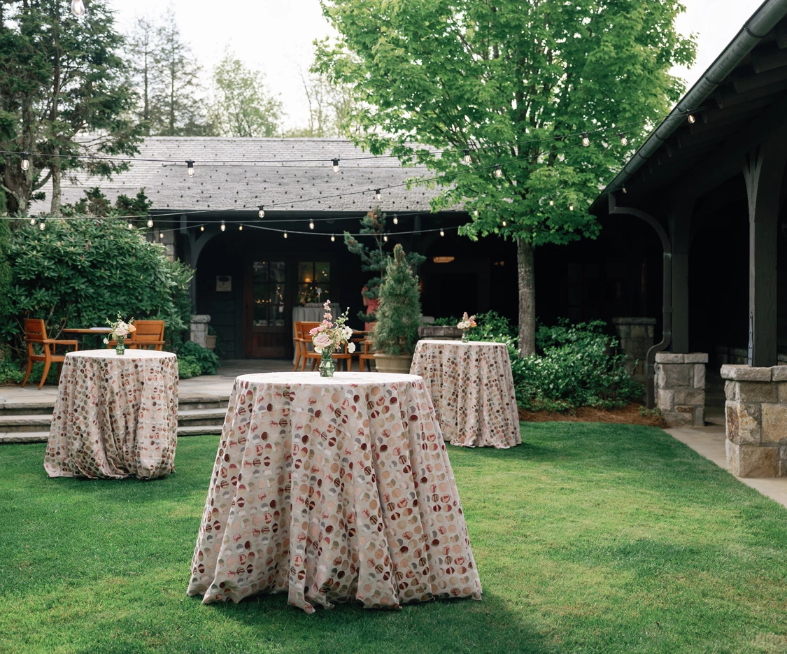 tables covered in tables in a yard