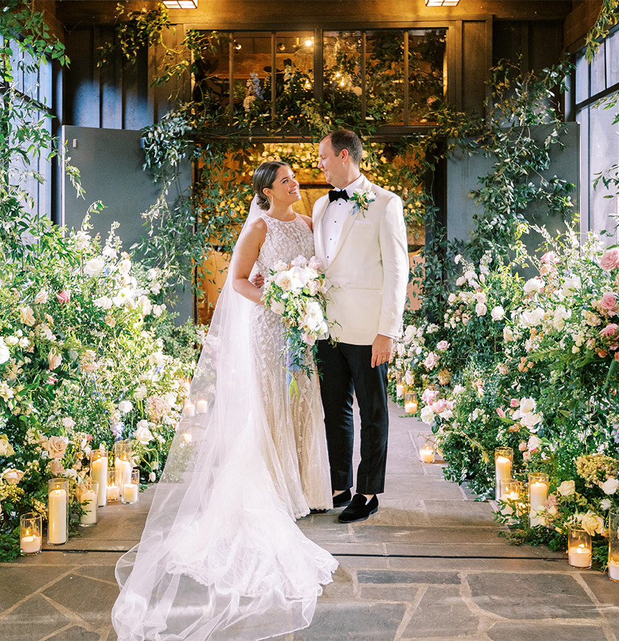 a man and woman in a wedding dress