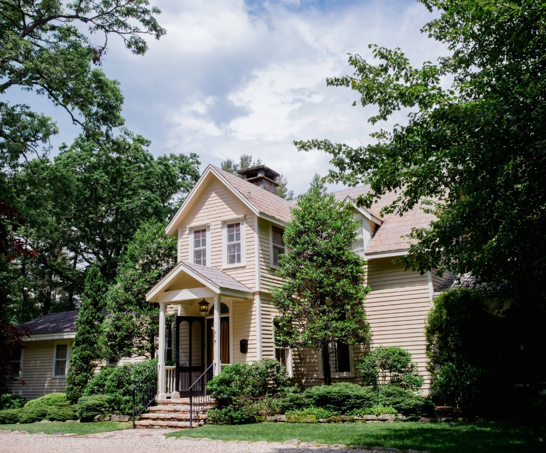a house with trees around it