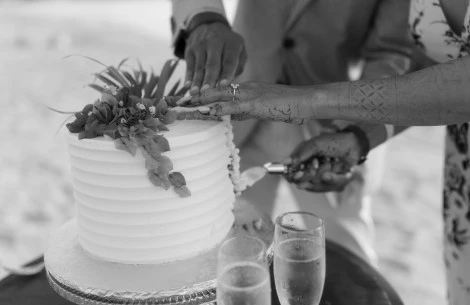 a couple cutting a cake