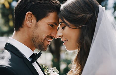a man and woman looking at each other