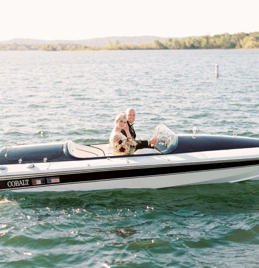 a man and woman in a boat