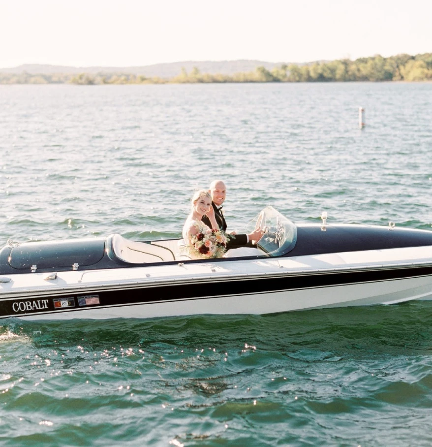 a man and woman in a boat