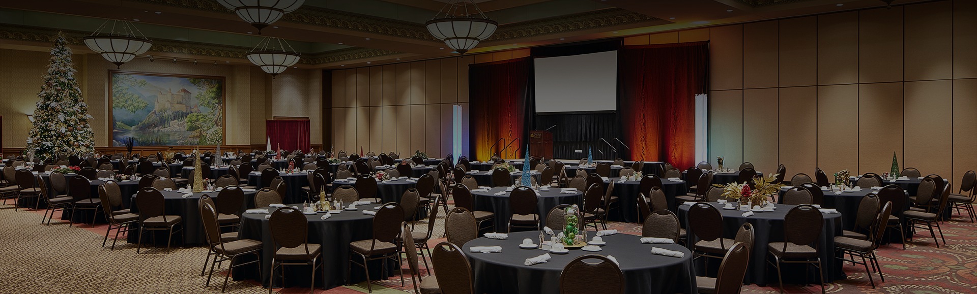 a room with tables and chairs