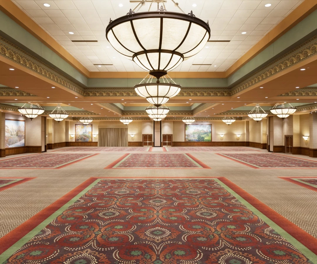 a large room with a large chandelier