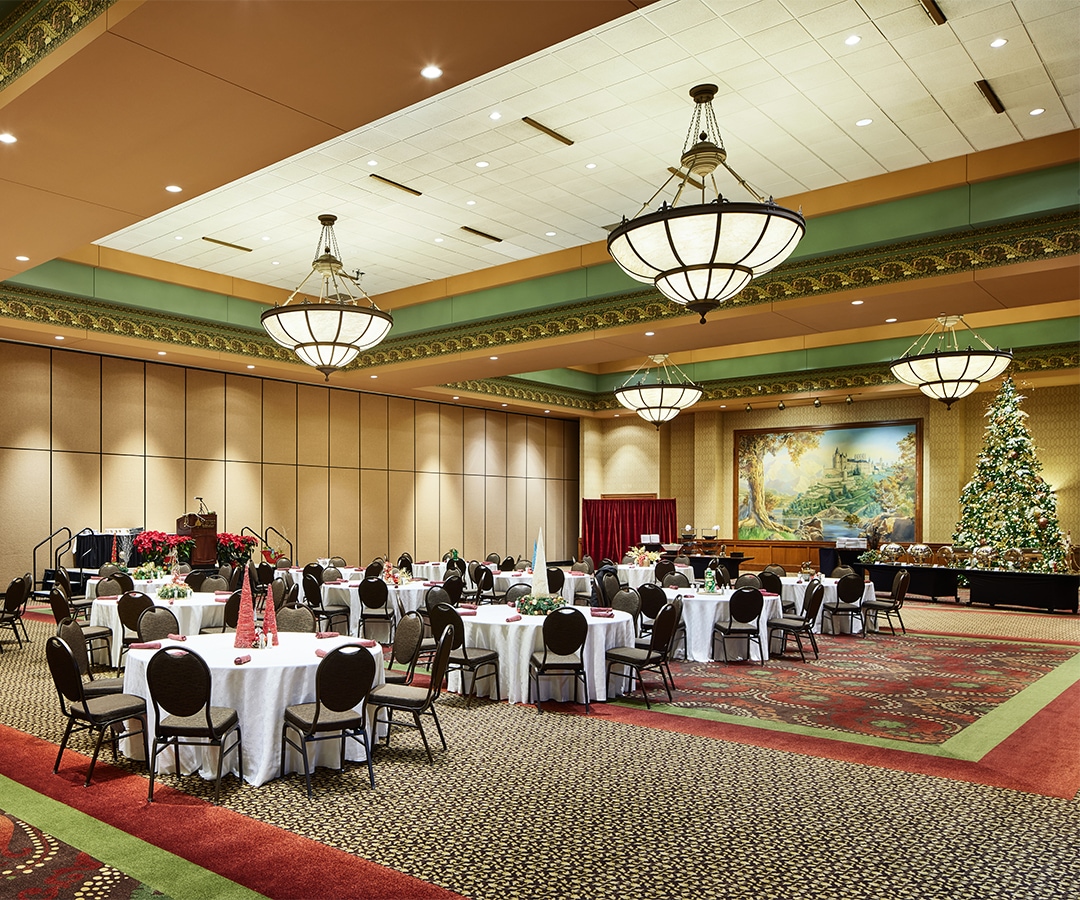a room with tables and chairs