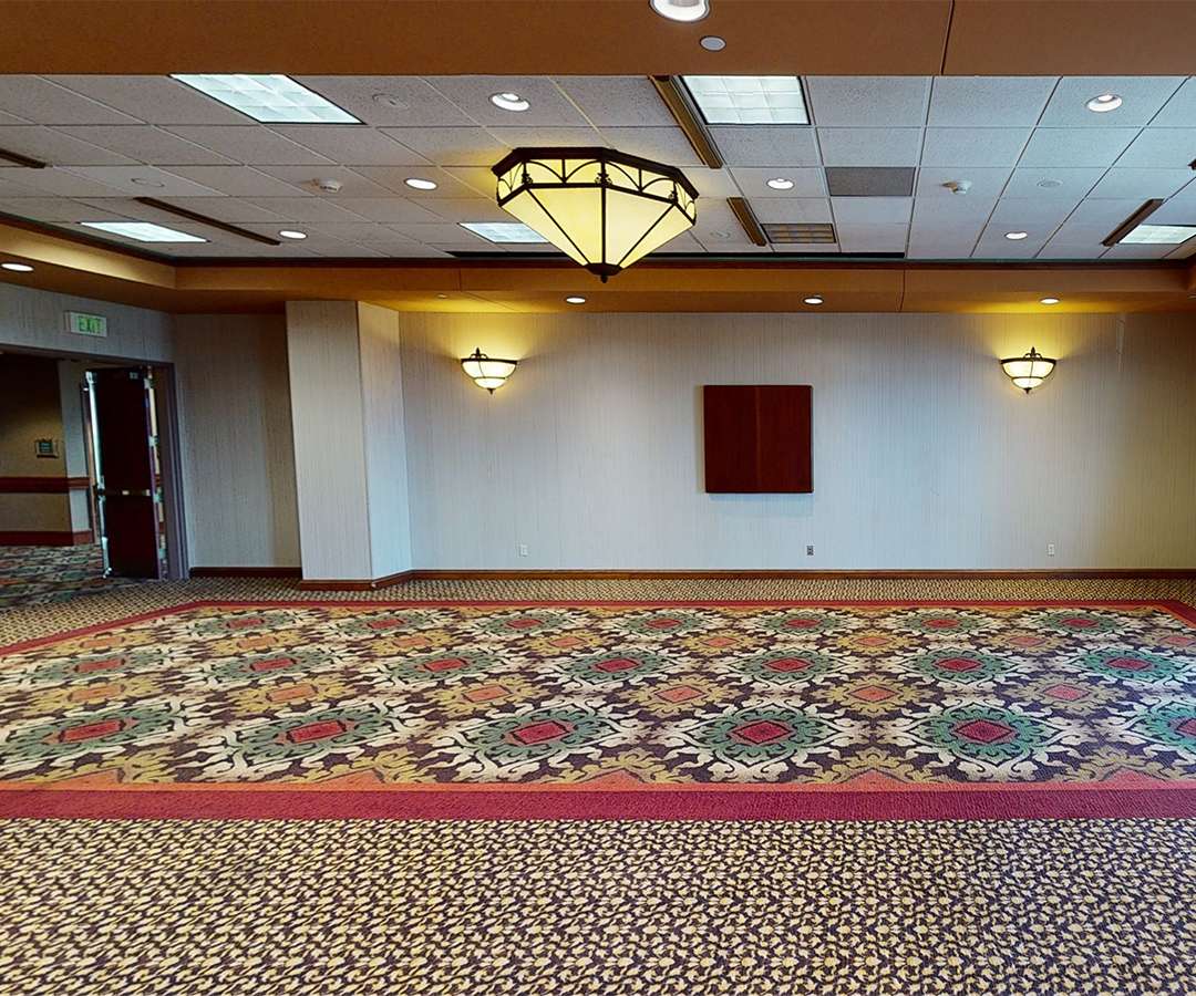a room with a carpet and a light fixture