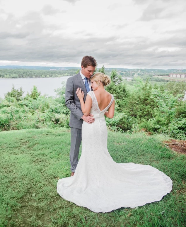 a man and woman in a wedding dress