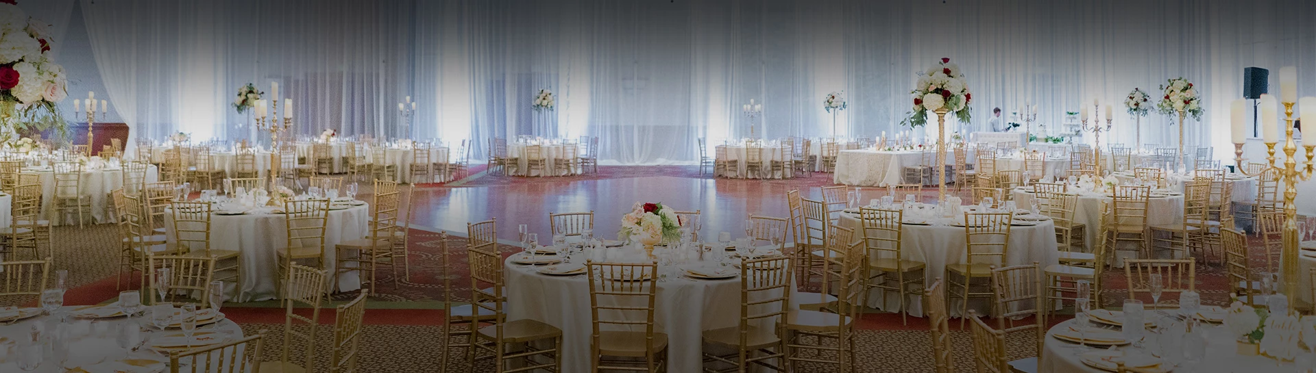 a room with tables and chairs