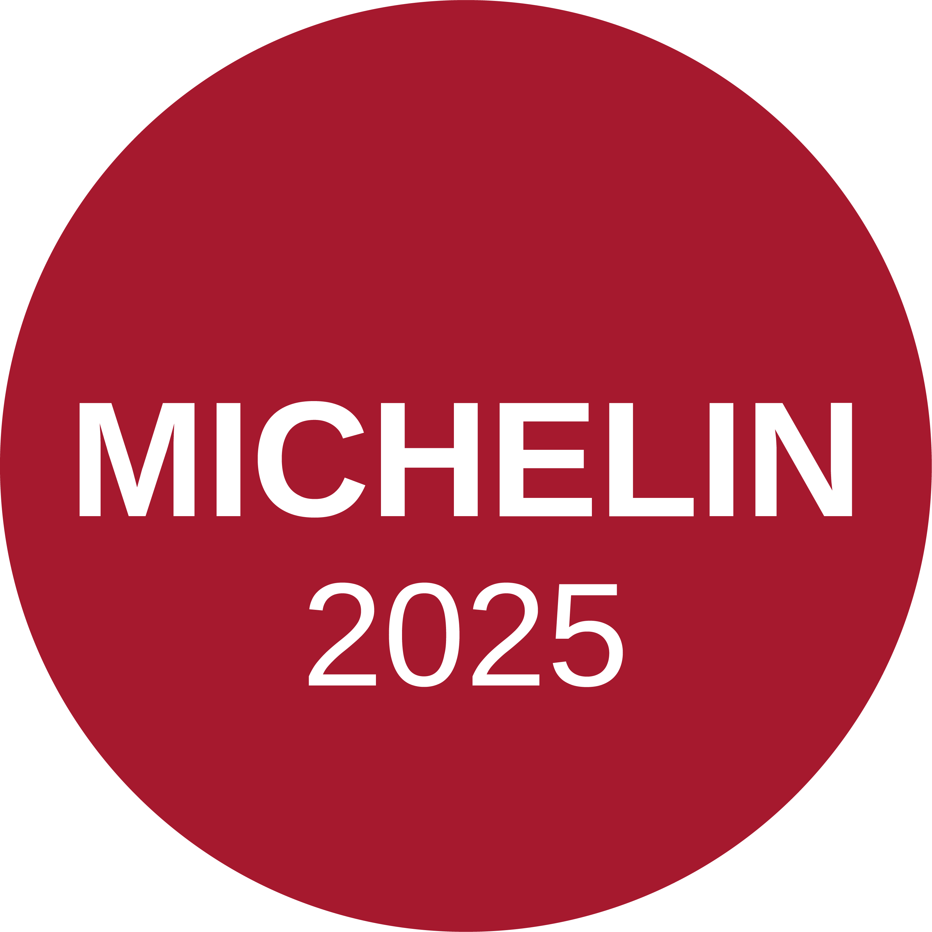 a red circle with white text