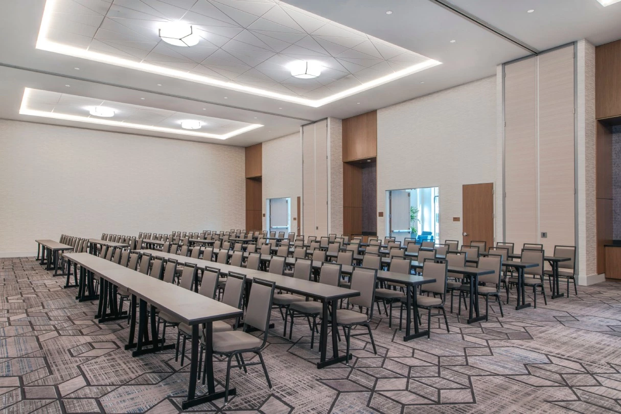 a venue with many tables and chairs