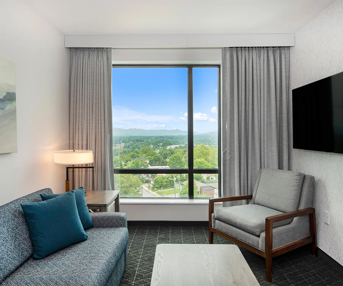 a room with a couch and a tv