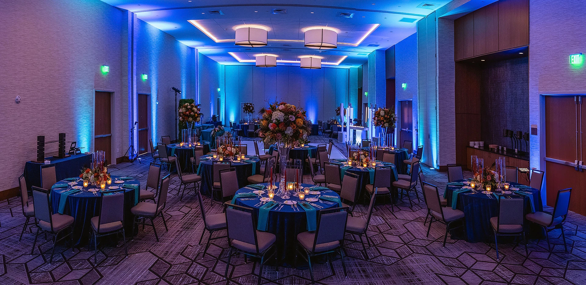 a room with tables and chairs