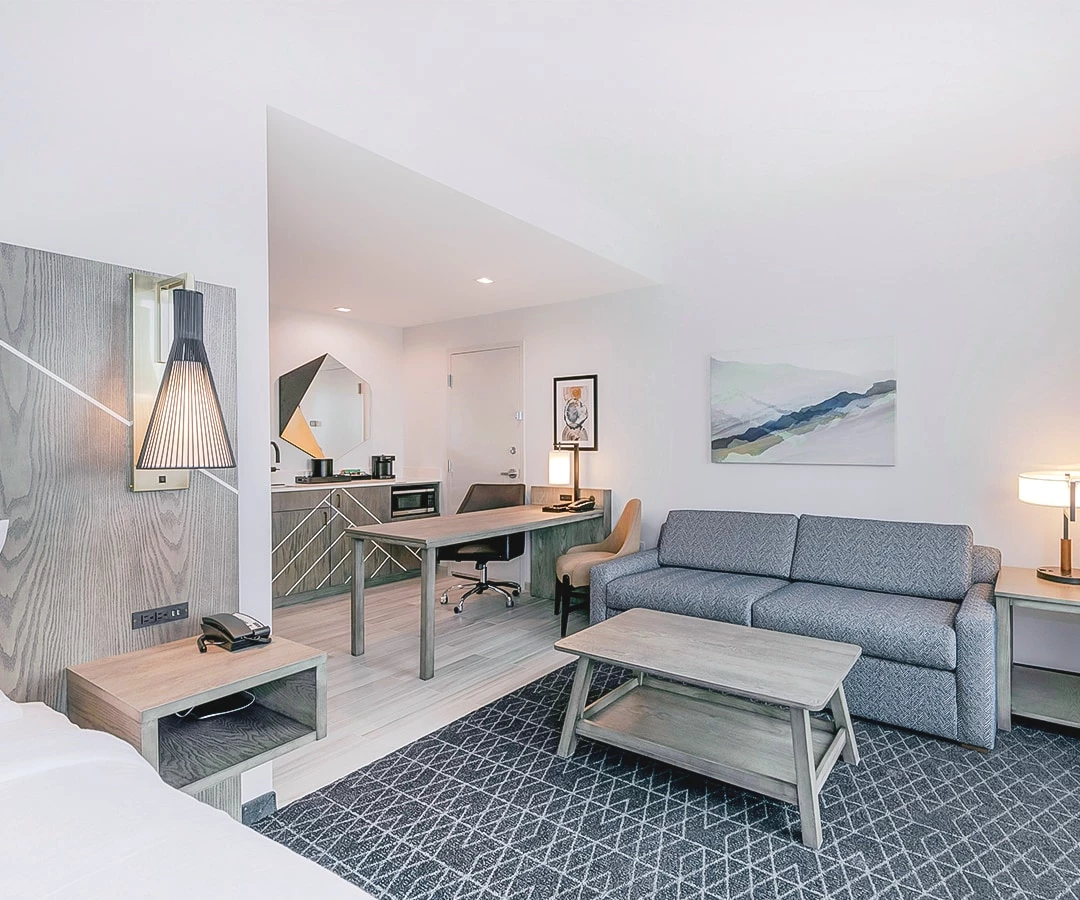 a room with a couch and a table