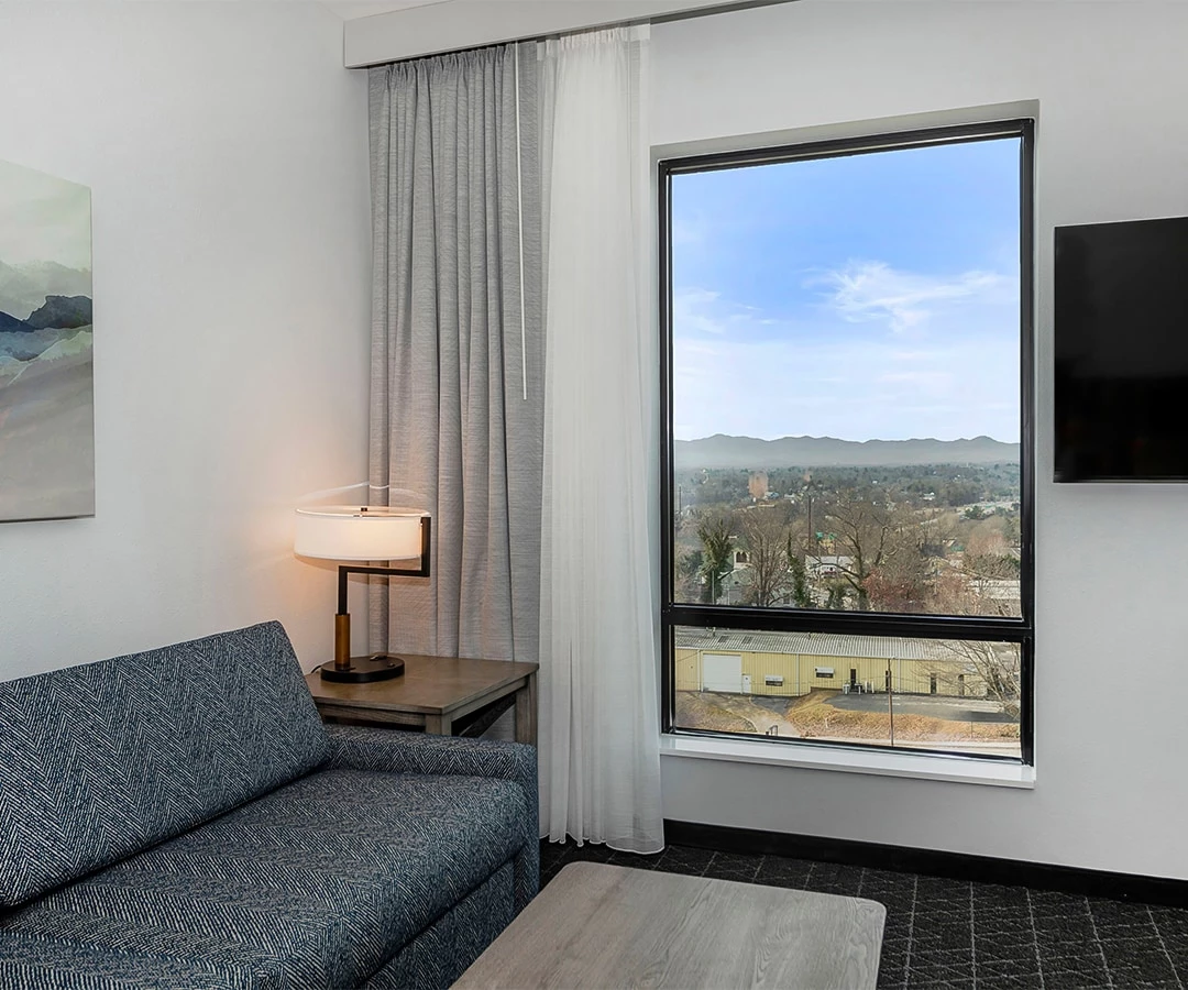 a room with a large window