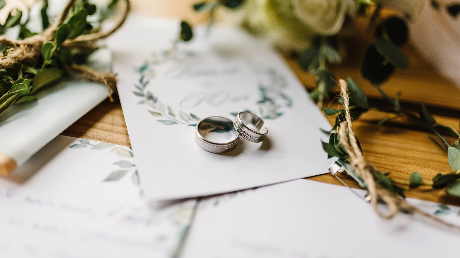 a pair of rings on a white envelope