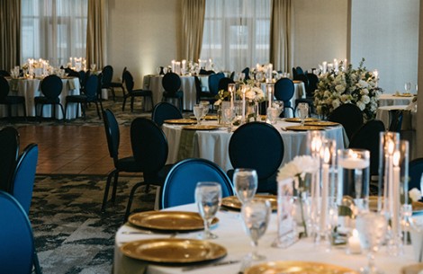a room with tables and chairs