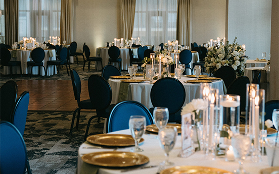 a room with tables and chairs