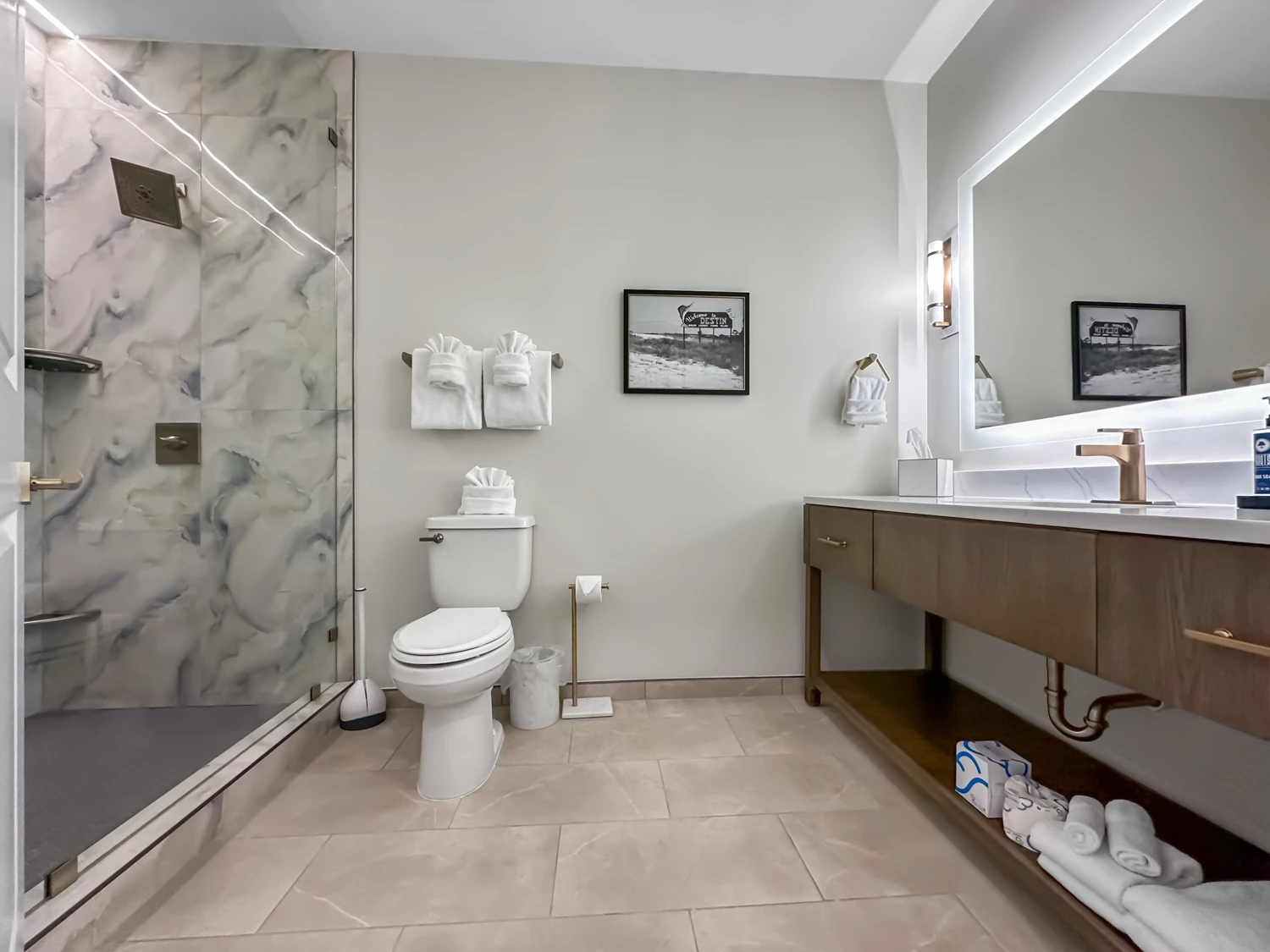 a bathroom with a shower and toilet