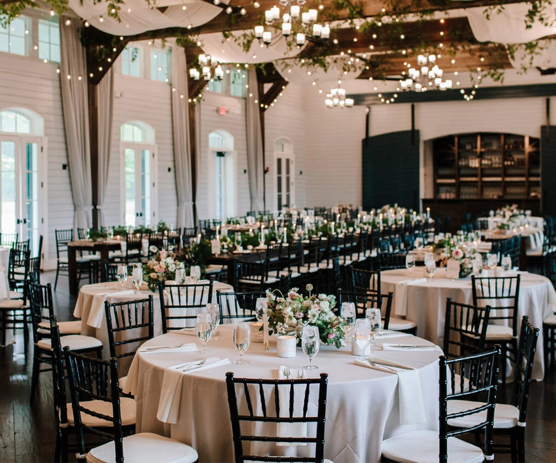 a room with tables and chairs