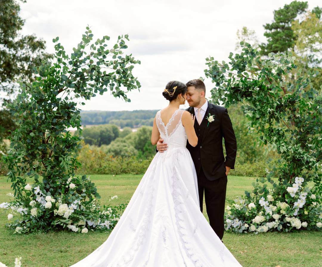 a man and woman in a wedding dress