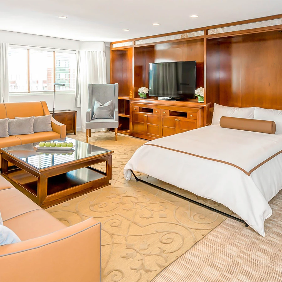 a room with a bed and a television