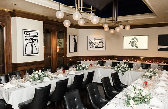 a room with tables and chairs