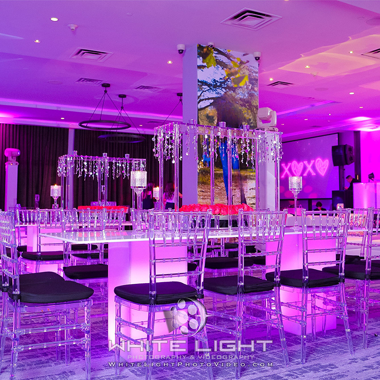 a room with a table and chairs