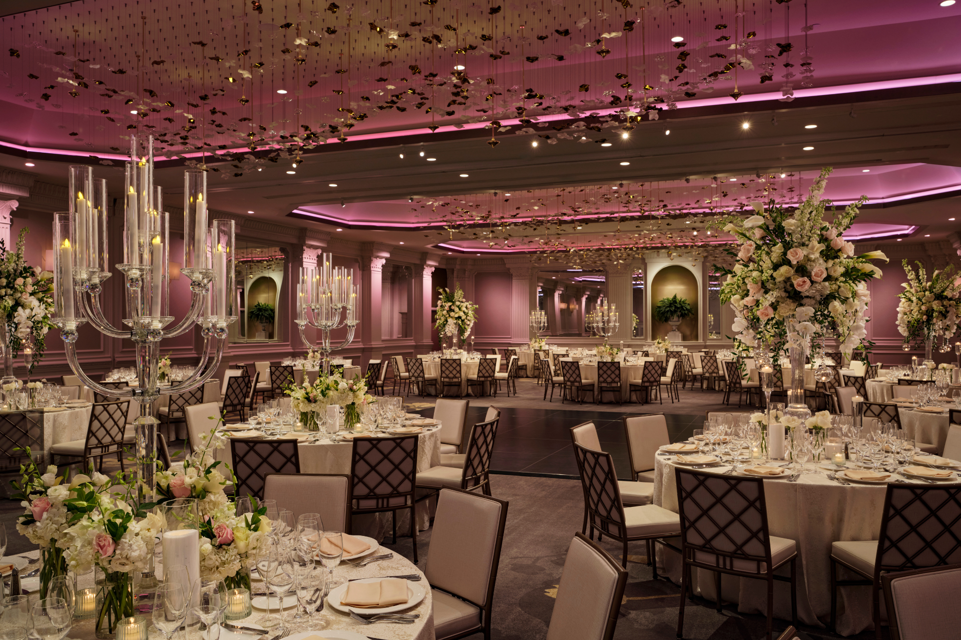 a large room with tables and chairs