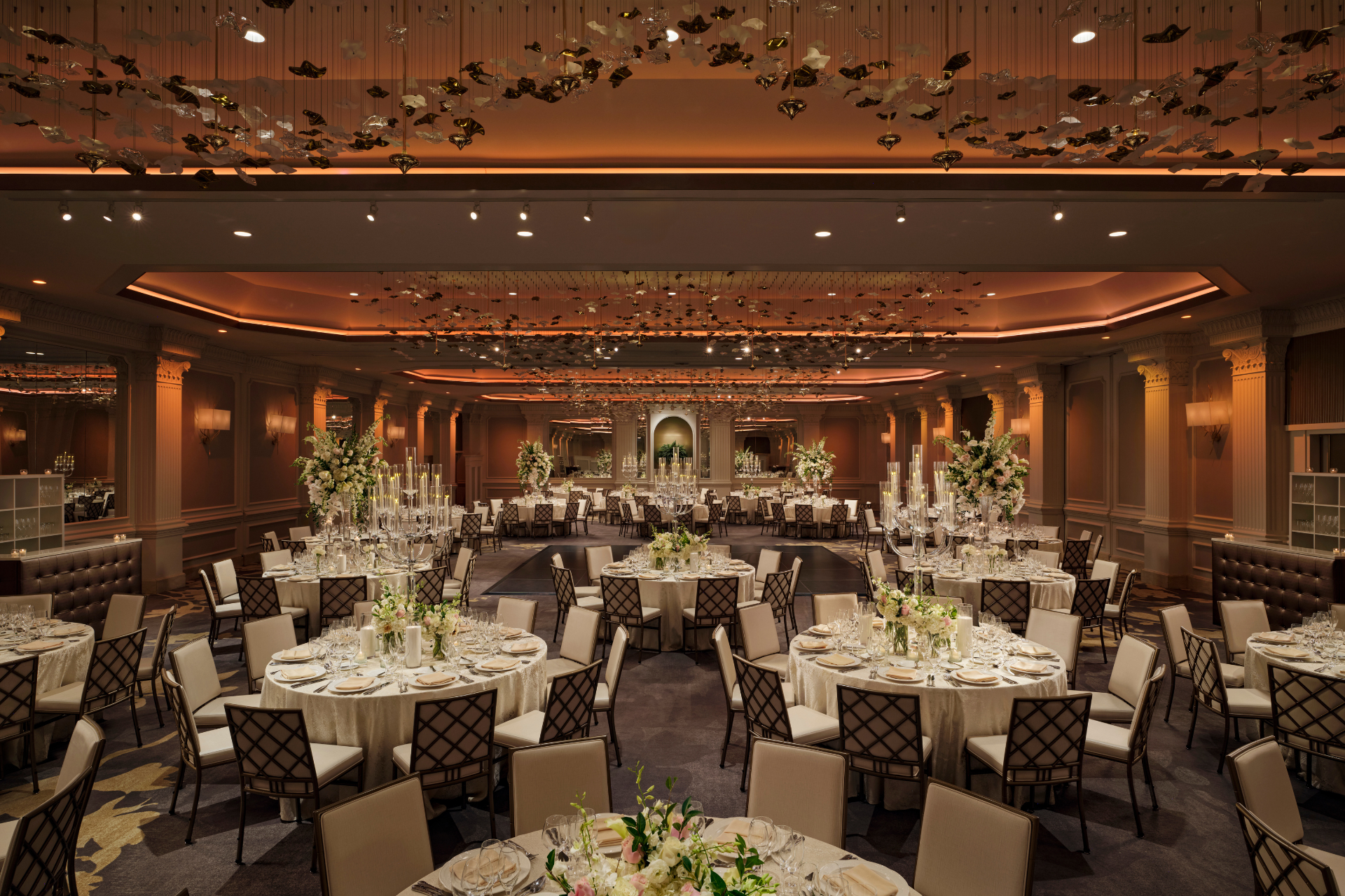 a large room with tables and chairs