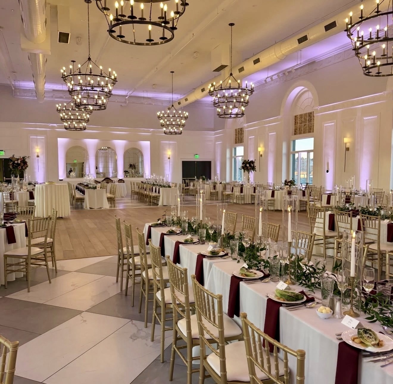 a large room with tables and chairs