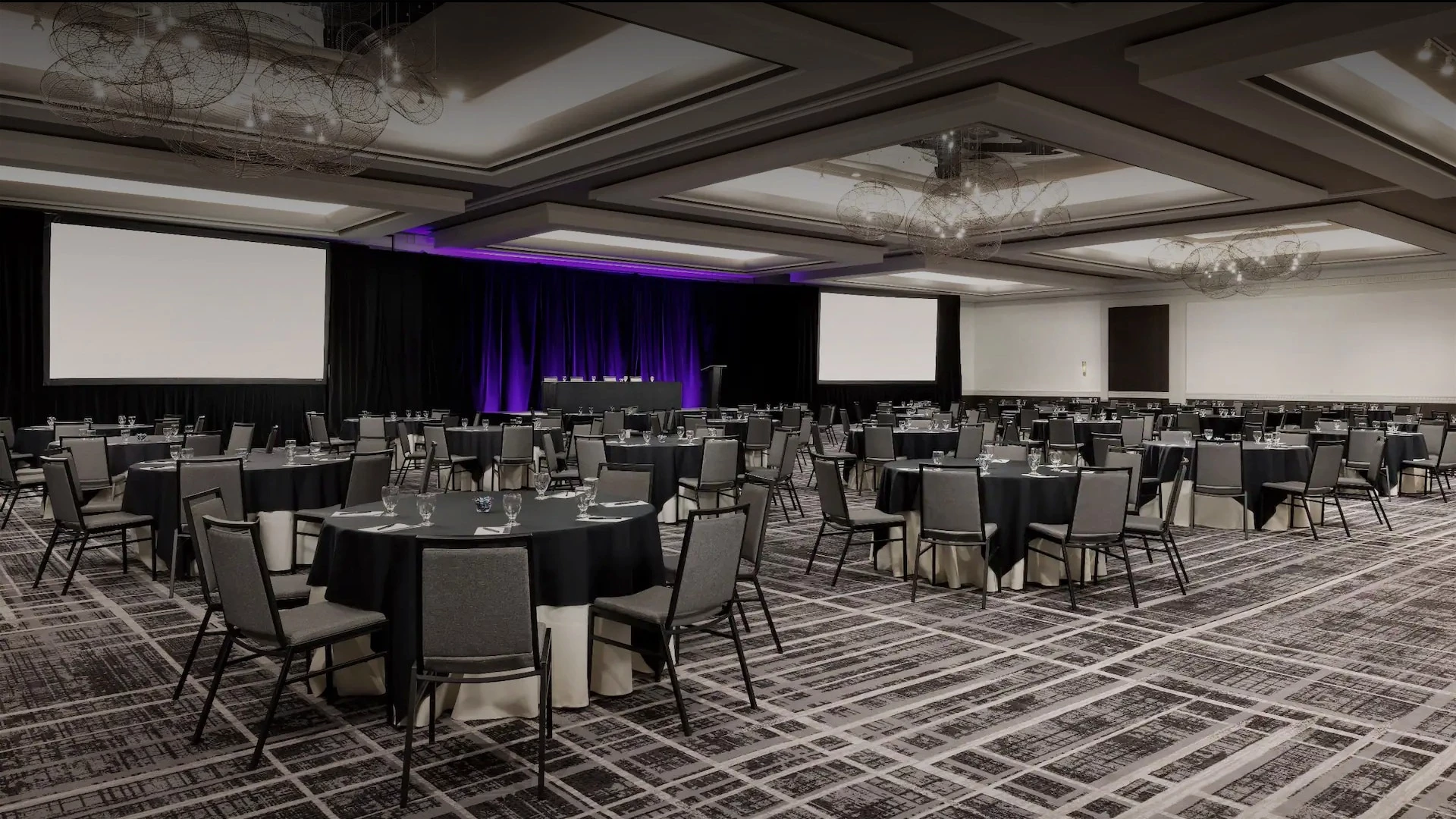 a room with tables and chairs
