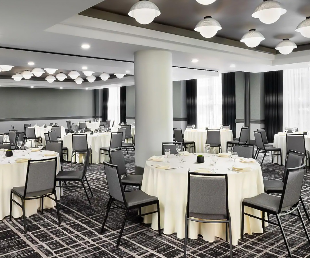 a room with tables and chairs