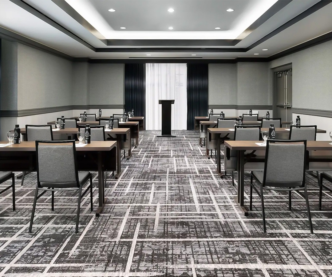a room with tables and chairs
