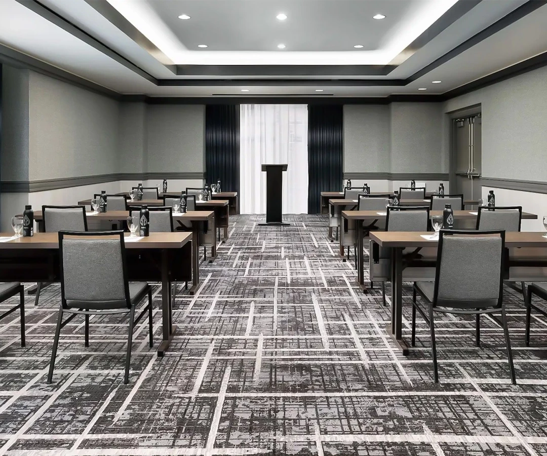 a room with tables and chairs