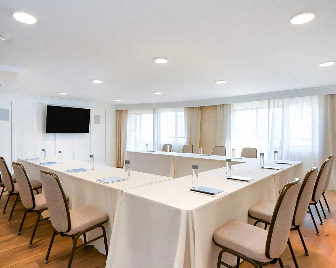 a room with tables and chairs