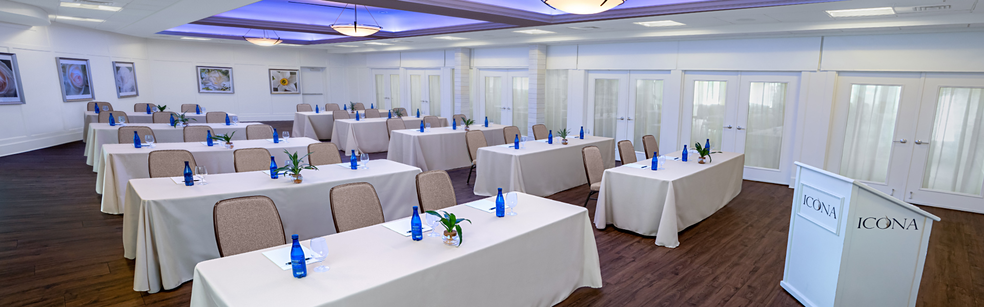 a room with tables and chairs