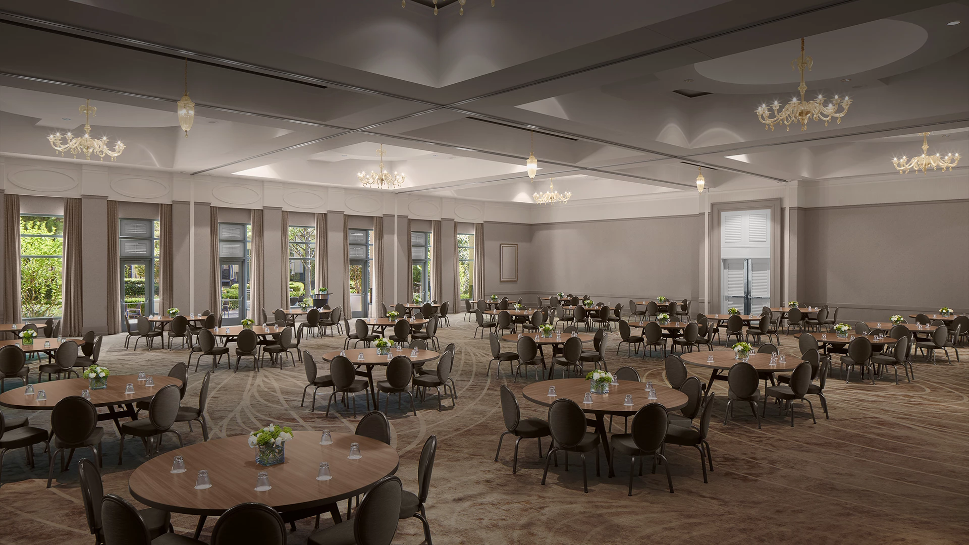 a room with tables and chairs