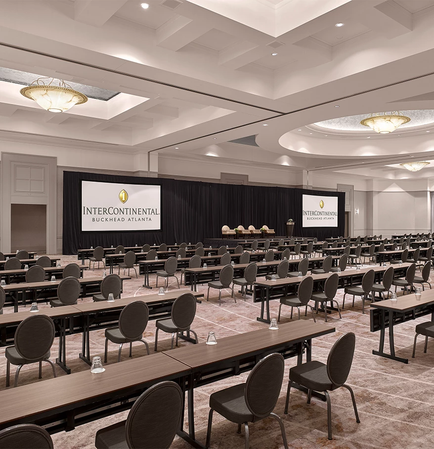 a large room with tables and chairs