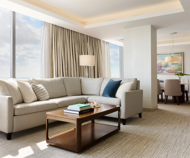 a living room with a couch and a table