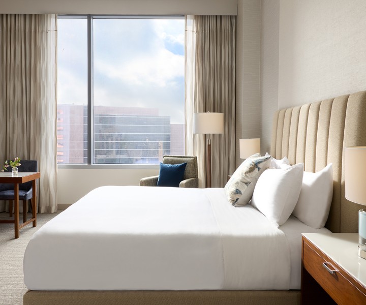 a bed in a hotel room