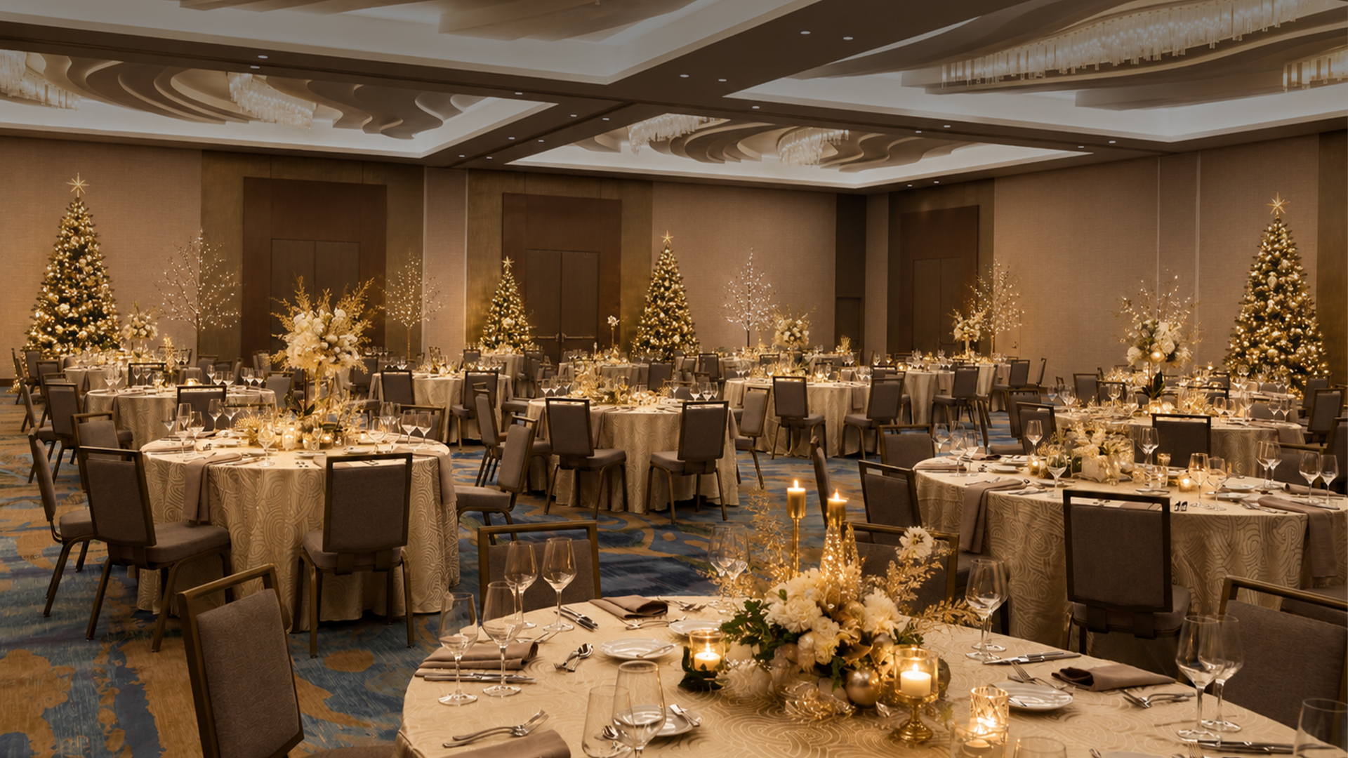 a large room with tables and chairs