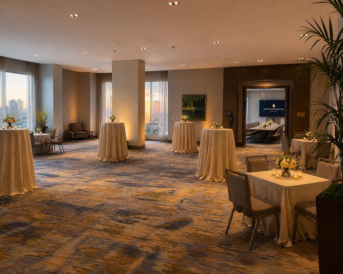 a room with tables and chairs