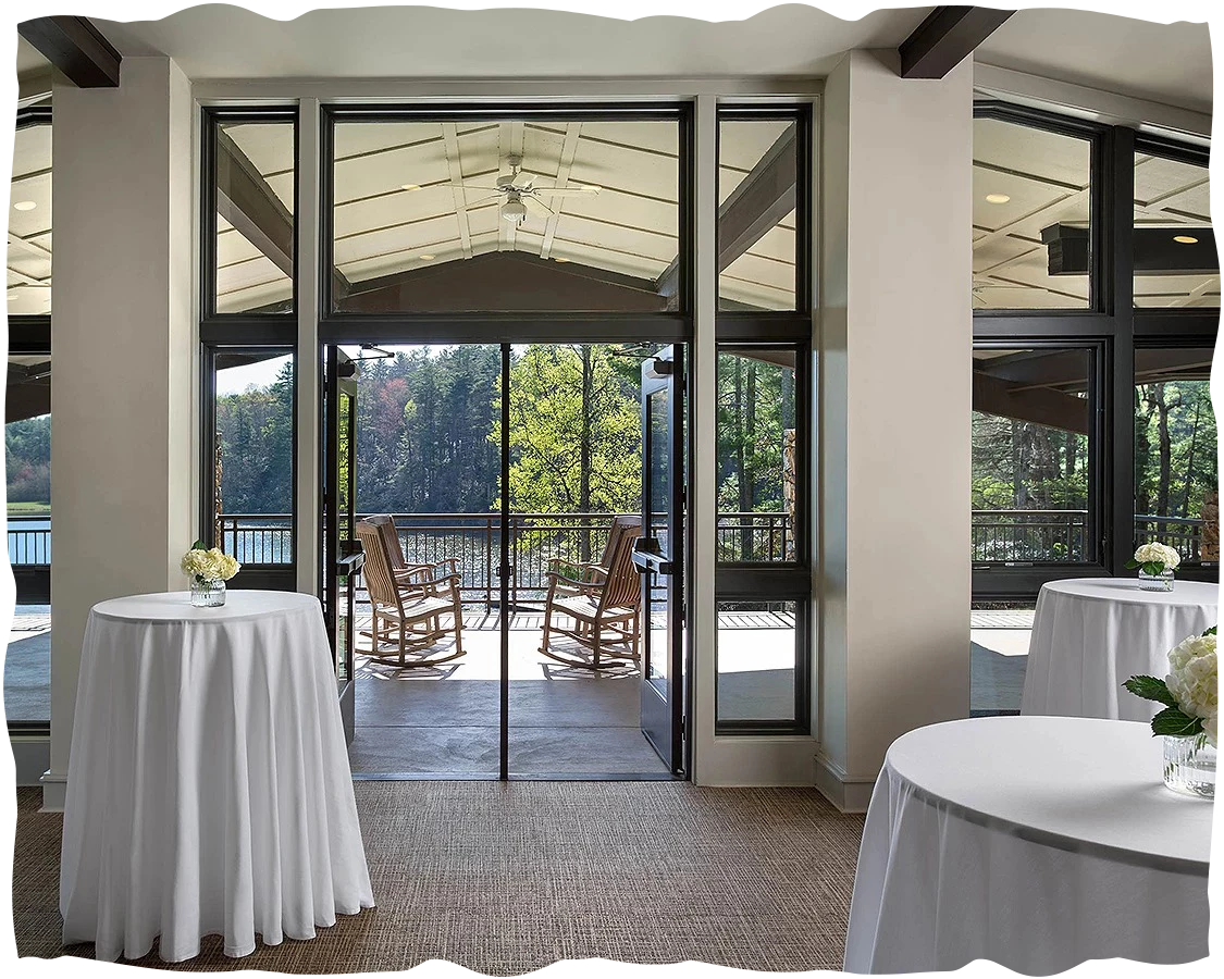 a room with tables and chairs