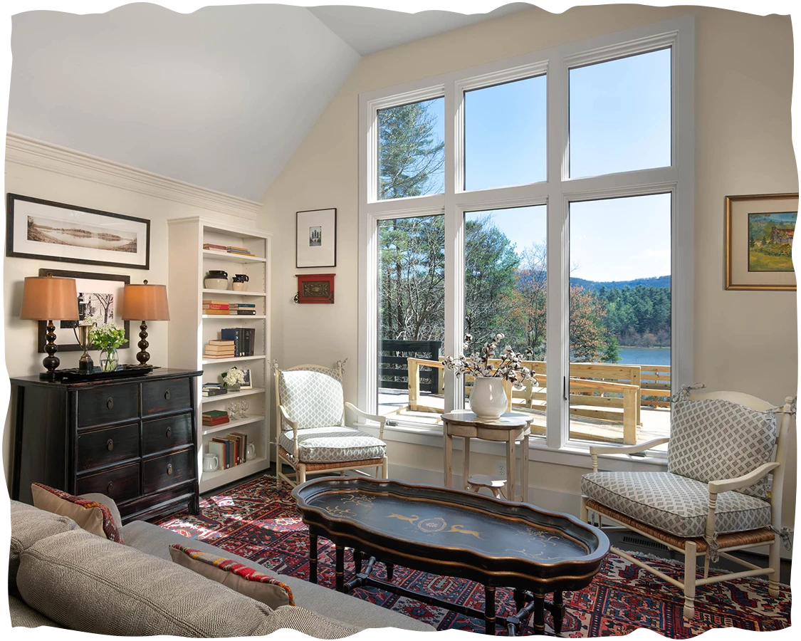 a living room with a large window
