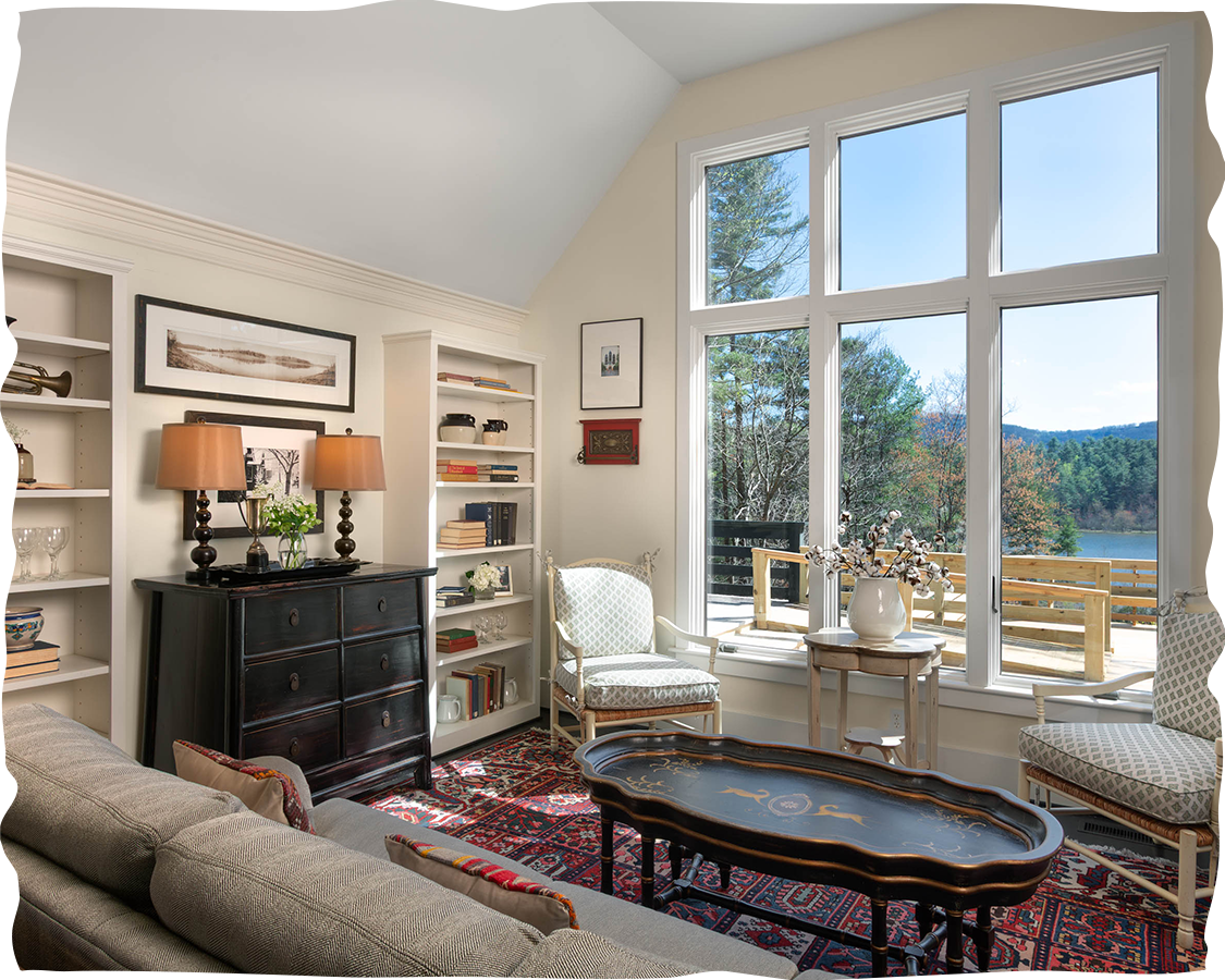 a living room with a large window